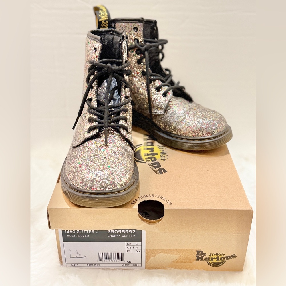 Dr. Martens Kids Multi Silver Glitter Boots